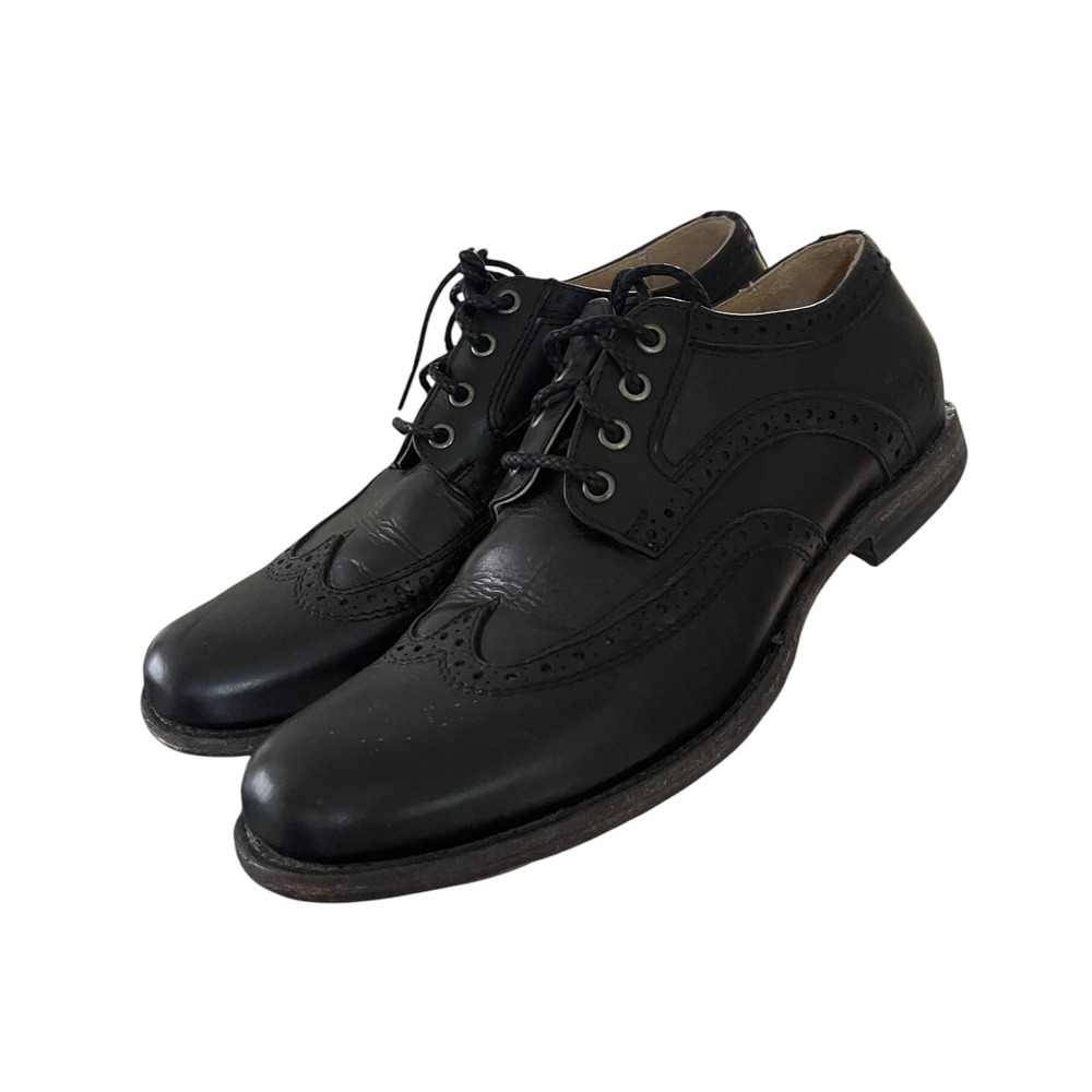 Frye James Wingtip Oxford Black Leather Dress Shoes Mens 9.5 Retail $268